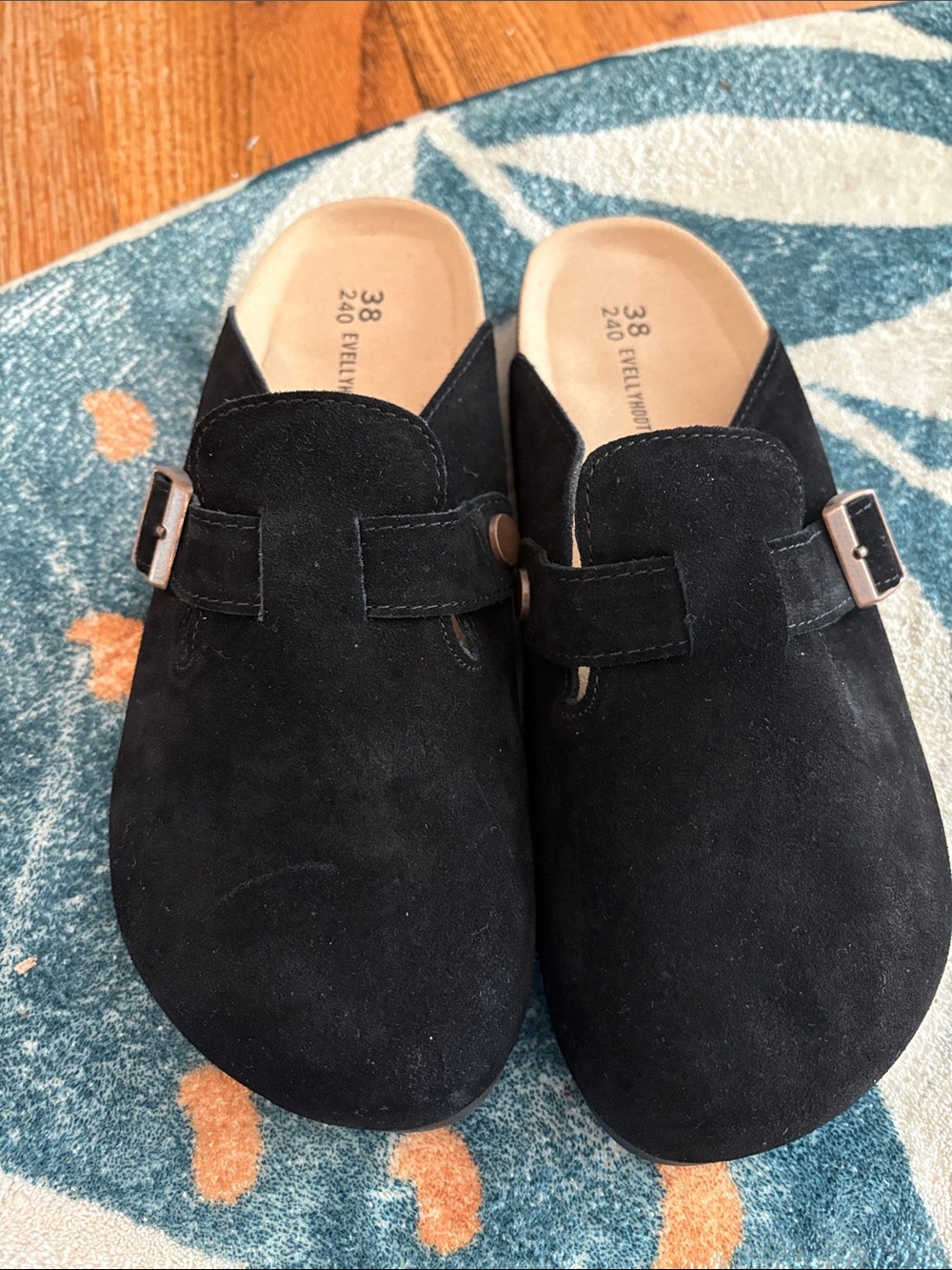 Black Suede Slip-On Mules with Buckle